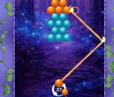 버블팝 페어리랜드 슈터 게임 색색의 버블이 배열된 화면에서 캐릭터가 버블을 발사하는 장면