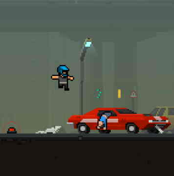 범죄자 탈옥 저지게임 교도소 배경에서 무장 인물이 탈옥자를 조준하는 장면