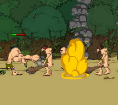 전쟁시대 2 게임 양측 기지가 있는 횡스크롤 전장에서 유닛들이 진격하는 화면